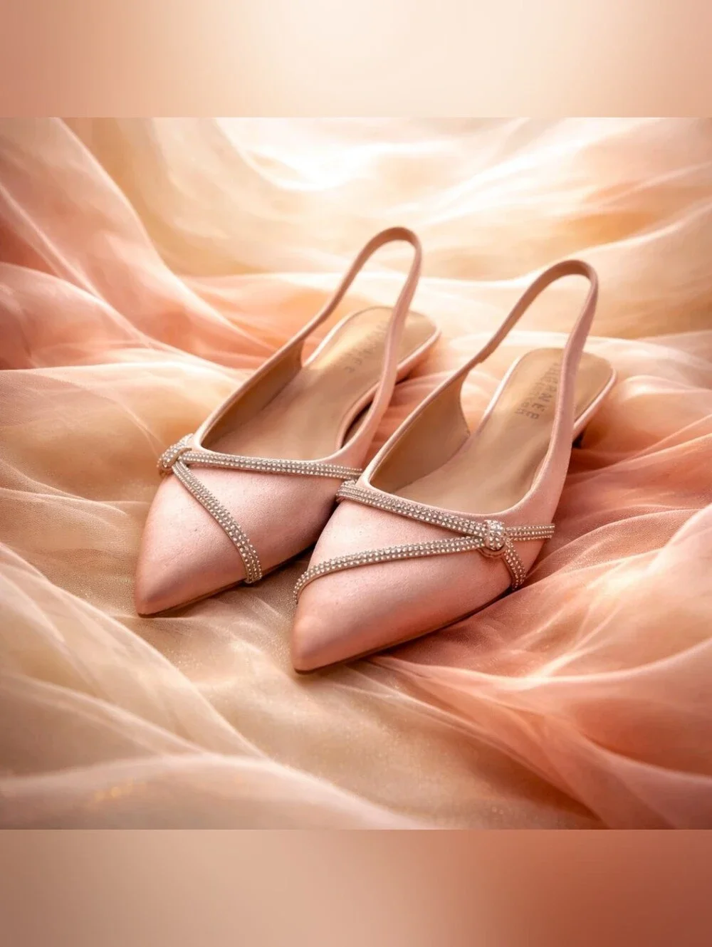 JOURNEE COLLECTION -NEW IN BOX- ROSE & CRYSTAL SATIN POINTED TOE FLATS sz 9